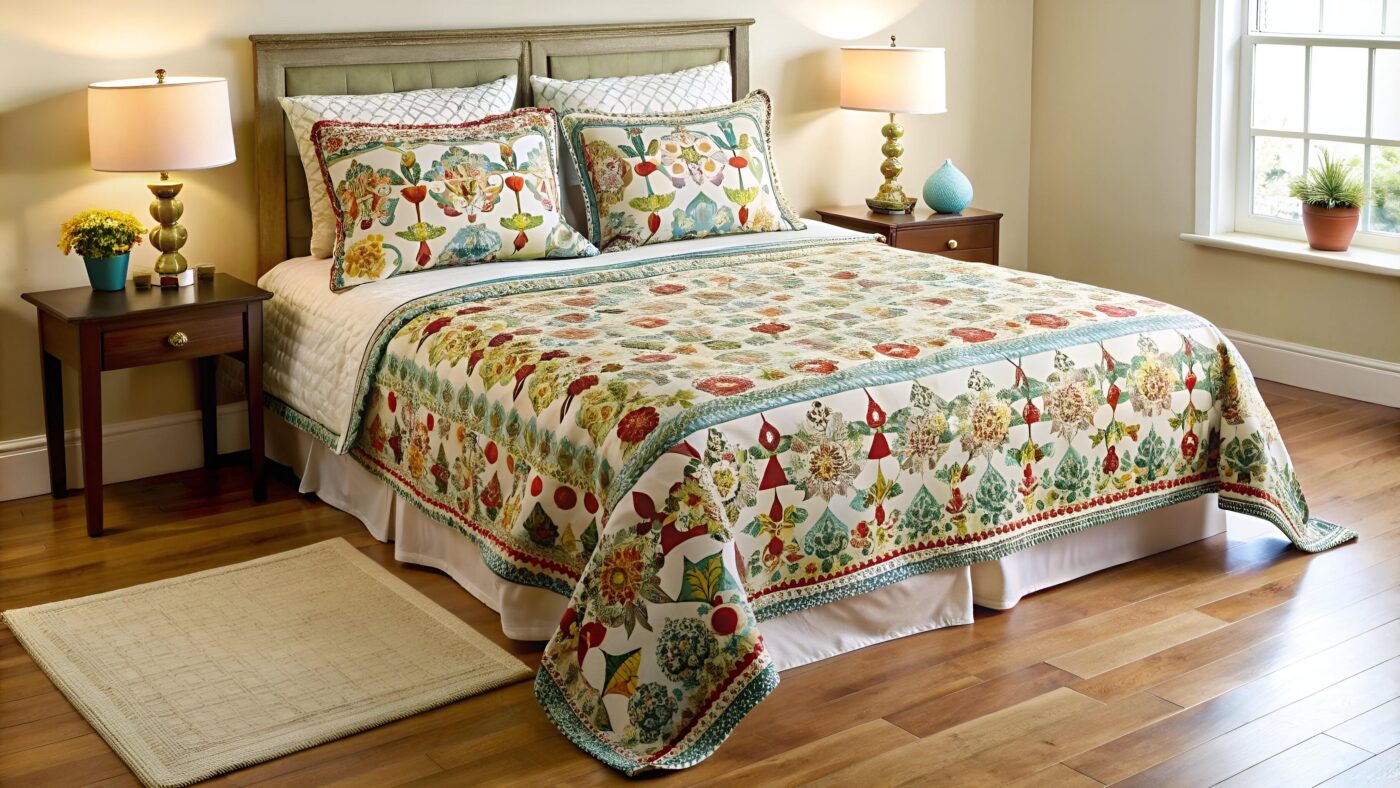 bed-with-floral-bedspread-flowered-comforter